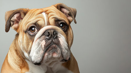 Charming Bulldog Close-Up Photography Highlighting Unique Wrinkles and Expressive Eyesの素材