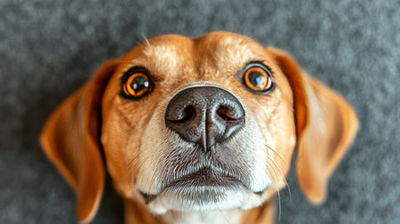 Adorable Beagle with Expressive Eyes in a Grey Background Captivating Close-Up Shot of a Loving Dogの素材