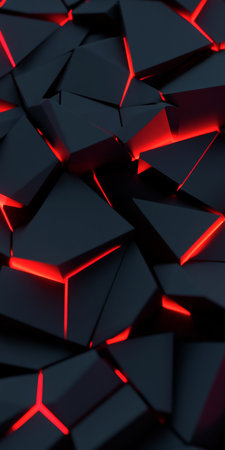 Futuristic Abstract Geometric Dark Surface Design with Shining Red Gaps and Glowing Structure Artの素材