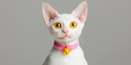 Captivating Cornish Rex with Delicate Features and Expressive Eyes Against a Gray Backdropの素材