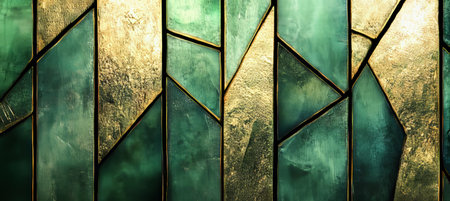 Contemporary Emerald and Gold Geometric Sculpture with Abstract Gradient Texture and Modern Designの素材