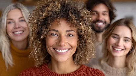 Diverse Team Celebrating Successful Collaboration and Common Goals During a Remote Meeting Sessionの素材