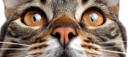Majestic Ocicat with Striking Amber Eyes Posing Gracefully Against a Pristine White Backgroundの素材