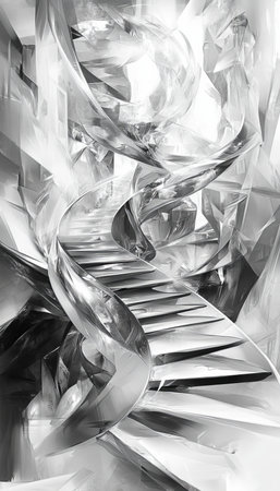 Abstract Stairway Rising into Light Modern Architecture with Diagonal Lines Suggesting Growthの素材