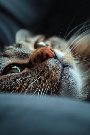 Enchanting Close Up Portrait of a Domestic Brown Tabby Cat with Mesmerizing Eyes and Soft Furの素材