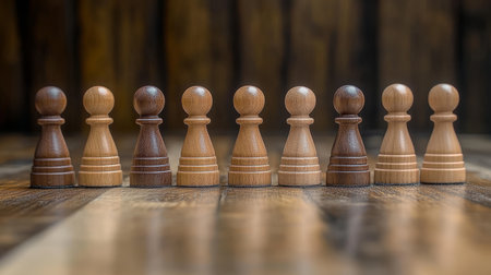 Strategic Chess Game with Diverse Pawns on Board, Symbolizing Leadership and Teamwork in Actionの素材