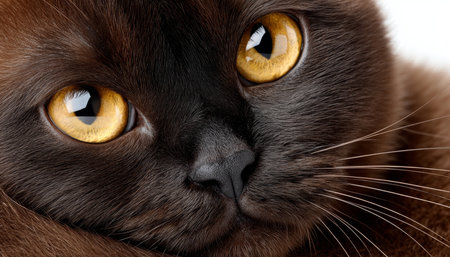 Stunning Close-Up of a Burmese Cat Showcasing Its Mesmerizing Golden Eyes and Luxurious Brown Coatの素材