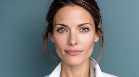 Confident and Determined Gaze of a Female Doctor Showcasing Healthcare Expertise and Professionalismの素材