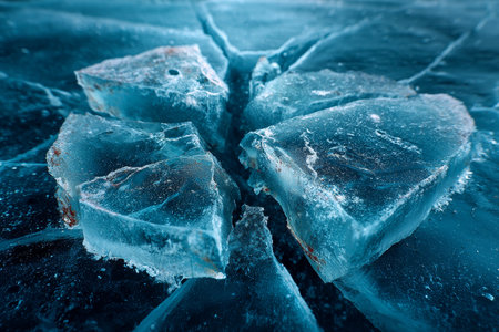 Majestic Winter Wonderland Breathtaking Ice Formations and Snow-Covered Peaks Under Clear Blue Skyの素材