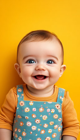 Adorable baby with a cheerful expression, capturing the essence of innocence and joyful moments.の素材