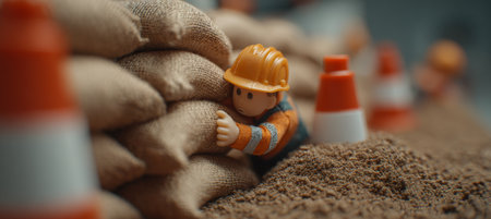 Determined Construction Worker Figurine Overcoming Economic Challenges and Inflation Barriersの素材