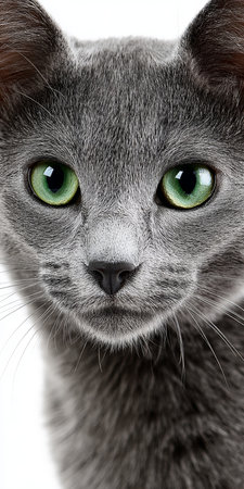 Charming Portrait of a Russian Blue Cat with Striking Green Eyes and a Playful, Affectionate Natureの素材