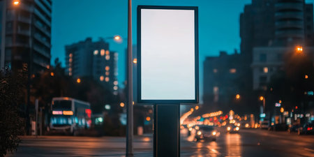 Urban Cityscape at Dusk Featuring Blank Billboards for Advertising Campaigns and Promotionsの素材