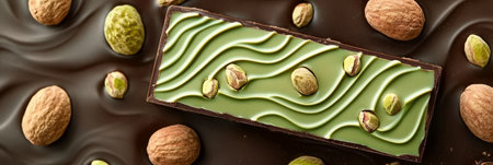 Artisan Chocolate Delight Dark Chocolate with Creamy Pistachio and Crunchy Pistachio Nutsの素材