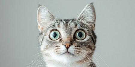 Charming Ocicat with Striking Light-Olive Eyes and Silver Textured Fur Against a Clean Backdropの素材