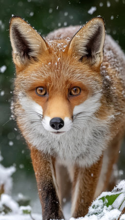 Majestic Red Fox Walking Gracefully Through a Serene Winter Wonderland with Fresh Snowfallの素材