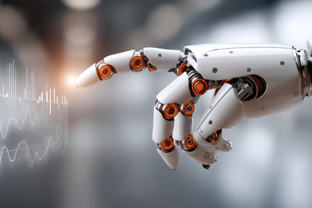 Robotic Hand Interacting With Advanced Data Analytics Display in Financial Intelligence Systemsの素材