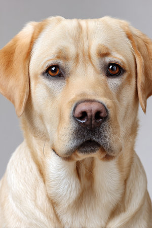 Charming Portrait of an Adorable Labrador Retriever with a Gentle Expression in Studio Settingの素材