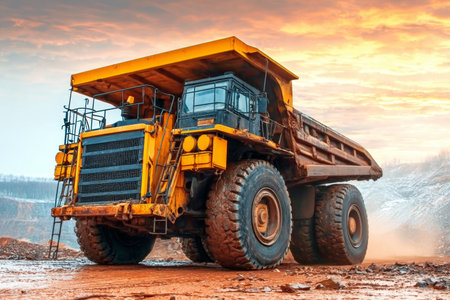 Heavy Machinery in Action Massive Hauler Transporting Resources at Mining Operation Siteの素材
