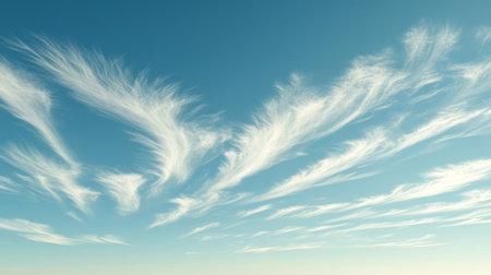 A Beautiful Aerial View of White Cirrus Clouds Gracefully Dancing in a Clear Blue Sky Aboveの素材