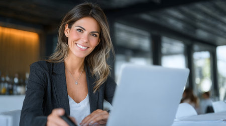 Engaged Latin Hispanic Woman Actively Participating in Online Learning on a Computer at Workの素材