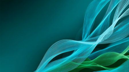 Abstract Teal and Green Swirls with Neon Light Streaks Creating a Flowing Pattern in Graphic Designの素材