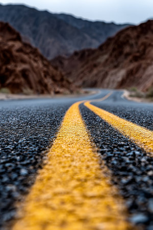 Winding Highway Through Arid Terrain Under a Clear Sky, Inviting Adventurers to Exploreの素材