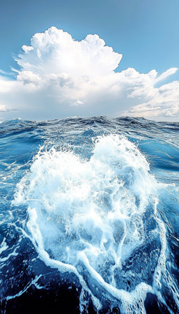 Majestic Ocean Waves Cresting and Crashing Against the Shore in a Beautiful Serene Seascapeの素材