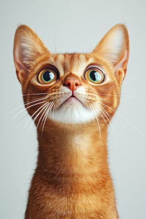 Abyssinian Cat Portrait with Captivating Green Eyes on a White Background for Stock Photographyの素材