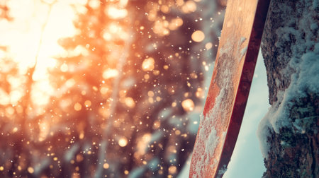 Winter ski trip adventure, enjoying sunshine on skis while exploring snowy slopes during holidays.の素材