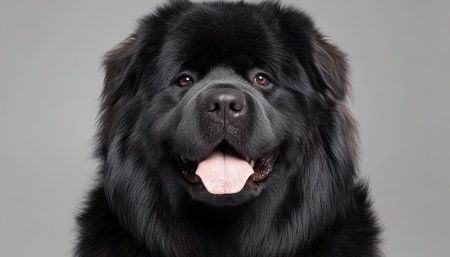 Majestic Newfoundland Dog Portrait Serene Expression, Black Coat, and Kind Eyes for Stunning Printsの素材