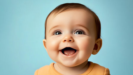 Cheerful Young Child Gazing Upwards with Joyful Expression, Capturing Pure Innocence and Wonderの素材