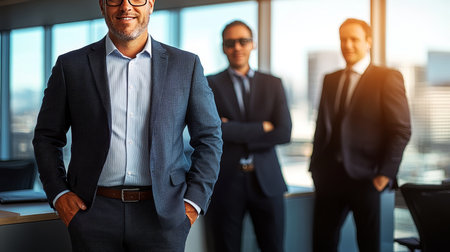 Confident Executive Team Collaborating in a Modern Corporate Environment to Achieve Success Togetherの素材