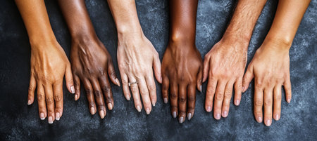 Diverse Group of People Holding Hands to Represent Equity, Unity, and Racial Pride in Humanityの素材