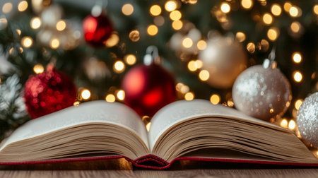 Cozy Christmas Reading by the Fireplace with Story Book and Ornaments Creating Holiday Cheerの素材