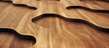 Elegant Abstract Oak Panel Design Featuring Wavy Grain Patterns and Detailed Wood Surface Texturesの素材