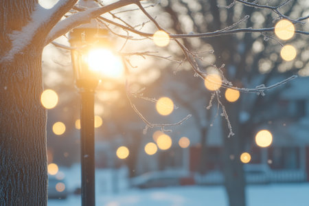 A Magical Christmas Night with Illuminated Snowy Trees and Frosty Branches Under a Starry Skyの素材