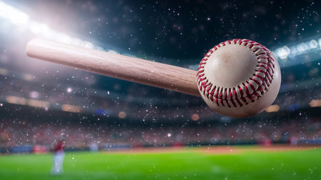 Dynamic Baseball Scene Showcasing a Flying Bat on the Field, Capturing the Essence of the Gameの素材