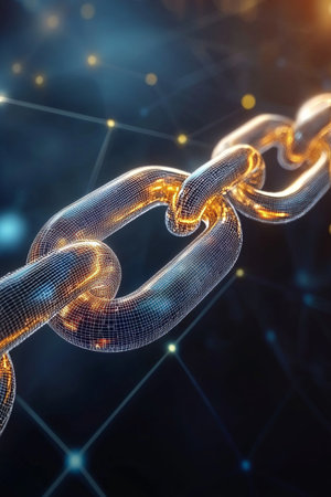 Golden Chains Abstract Connectivity Network with Luxury Geometric Blocks and Technology Links Designの素材
