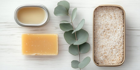 Natural Spa Products Including Soap Bar, Bath Salt, and Cream for Ultimate Relaxation Experienceの素材