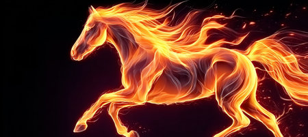 Majestic Fiery Stallion with Ethereal Flames, Captivating Power and Mystical Beauty in HD Qualityの素材