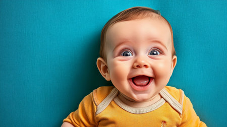 Adorable Baby s Joyful Expression Captured in a Colorful Setting, Celebrating Innocence and Wonder.の素材