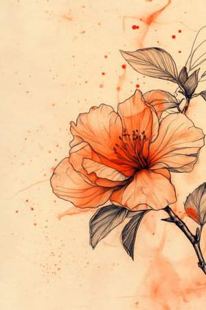 Luminous Floral Artistry A Watercolor Wash of Soft Coral and Dreamy Particles for Serene Decorの素材