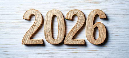 Charming Rustic Wooden Date Design for New Year Celebration 2026 on Natural Surface, Handmade Decorの素材