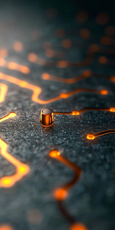 Futuristic Integrated Circuit Board with Data Stream Visualization for Modern Technology Innovationsの素材