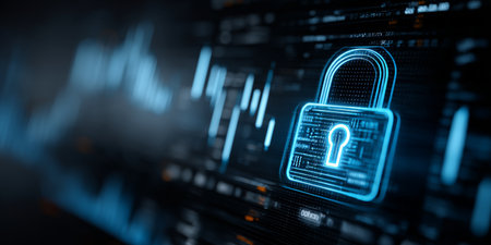 Digital Security Concept Lock Visual Protecting Financial Data Stream with Encryption Servicesの素材