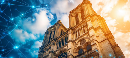 Notre Dame Cathedral Architectural Marvel, Merging Historic Grandeur With Modern Connectivity Todayの素材