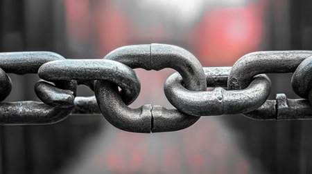 Heavily Damaged Connected Robust Strong Metal Chains Illustrating Break Bad Connection Conceptの素材
