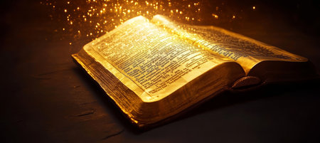 Ancient Book of Knowledge Illuminated Pages of Religious Artifacts, Wisdom, and Storytellingの素材