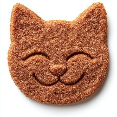 Charming Shortbread Cookies Shaped Like Cheerful Cat Faces, Perfectly Isolated on White Backgroundの素材